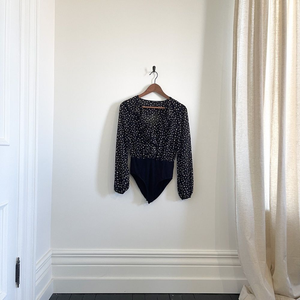 V-Neck Ruffle Detail Sheer Chiffon bodysuit